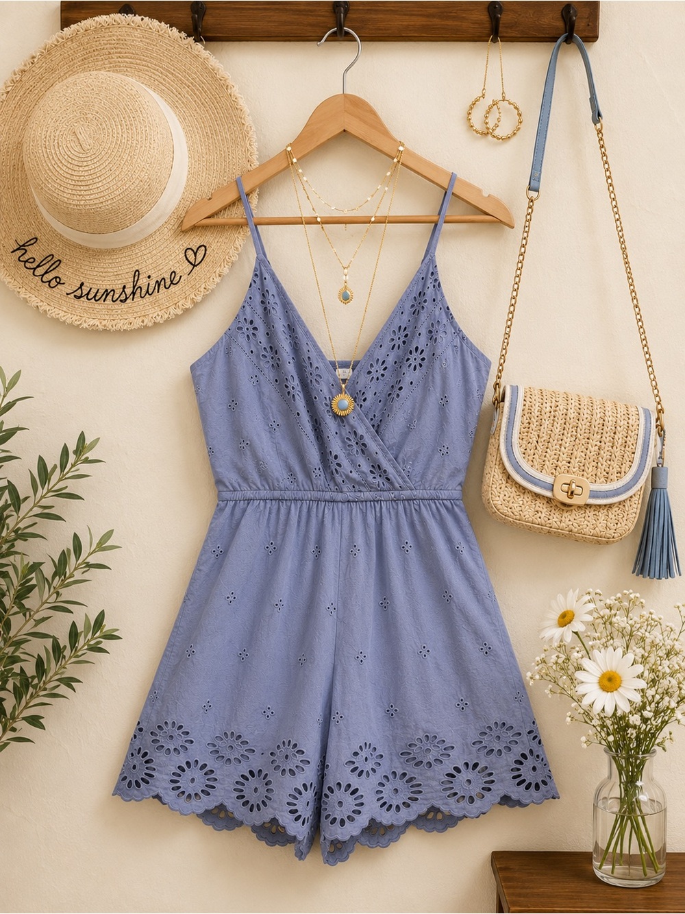 💙 Dusty Blue Eyelet Romper | Summer Brunch & Vacation Ready ✨